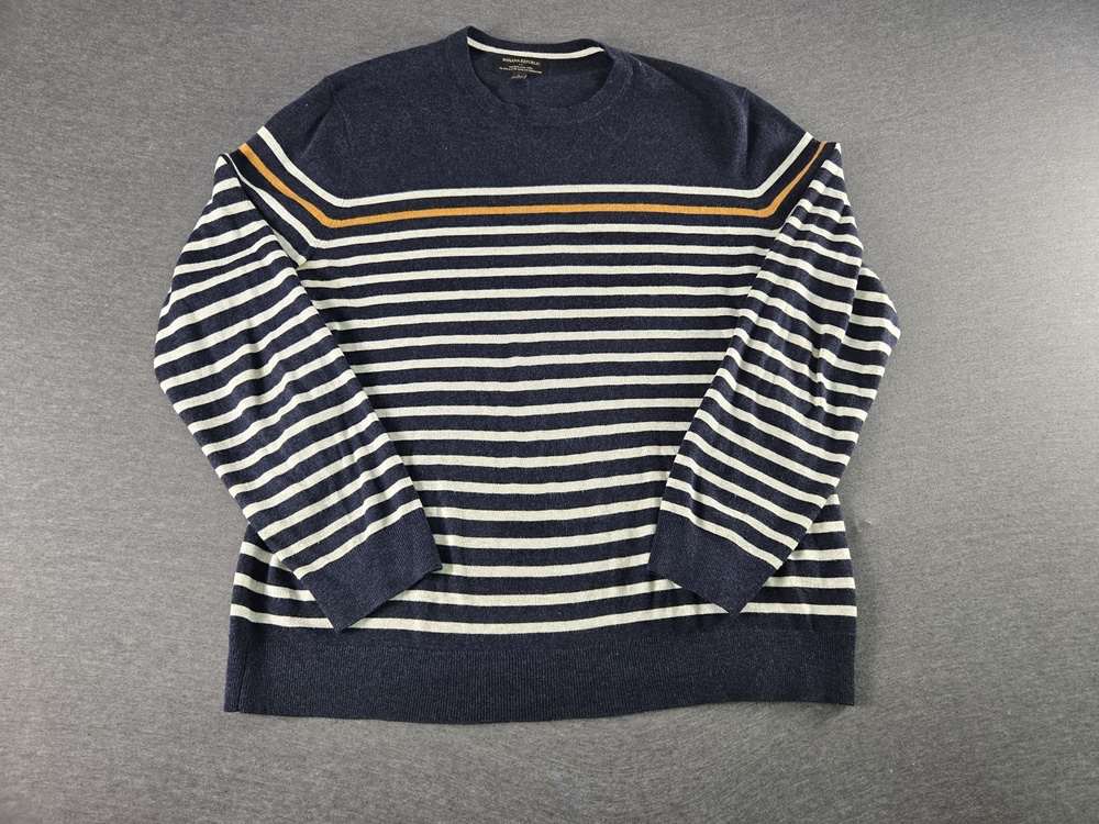Banana Republic Sweater Mens Large Blue Striped Premium Luxe Yarn Knit Crew Neck